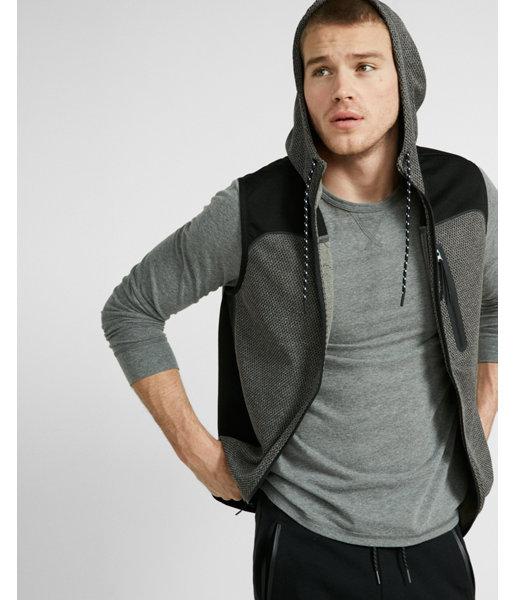 Express Mens Color Block Jacquard Zip Front Hooded Vest