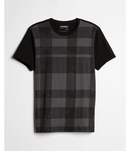 Express Mens Plaid Crew Neck Tee