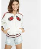 Express Womens Color Block Rose Embroidered Bomber Jacket