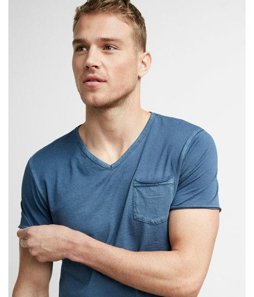 Express Mens Raw Edge Short Sleeve V-neck Tee