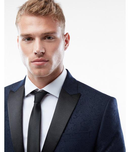 Express Mens Slim Photographer Navy Paisley Tuxedo Jacket