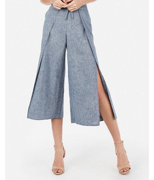 Express Womens High Waisted Chambray Cropped Culottes