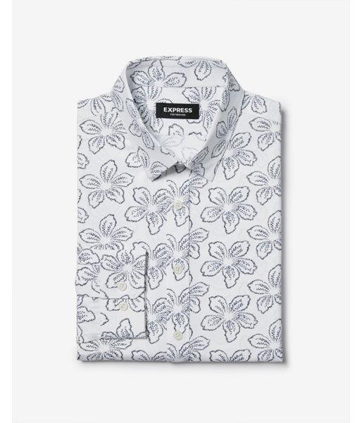 Express Mens Express Mens Classic Flower Print Wrinkle-resistant Performance Dress