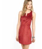 Express Womens Rust Faux Suede Fringed Sleeveless Dress