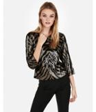 Express Womens Zebra Sequin Crew Neck Top
