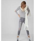 Express Womens Gray Striped Slub Cut-out Tee