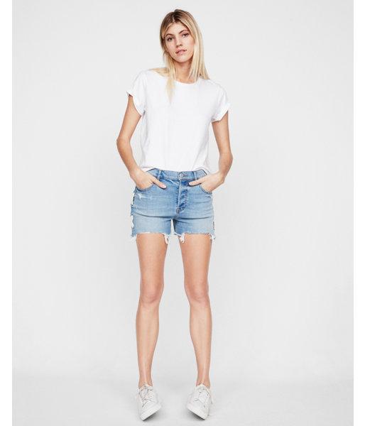 Express Womens Express Womens High Waisted Vintage Lace-up Cutoff Stretch Denim