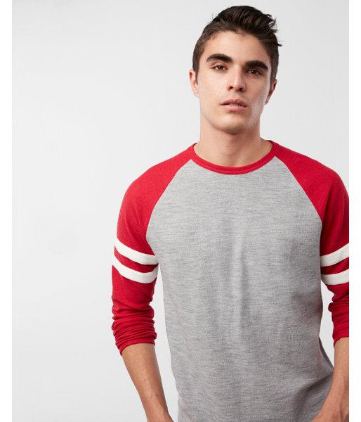 Express Mens Striped Long Sleeve Waffle Baseball Tee
