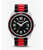 Express Mens Striped Silicone Strap Watch - Red & Black