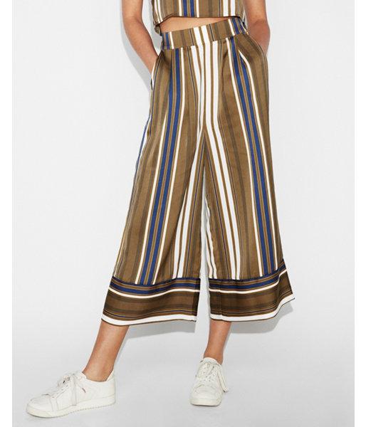 Express Womens High Waisted Striped Wide Leg Cropped Pant