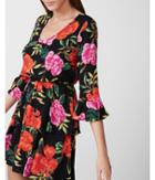 Express Womens Floral Tiered Fit And Flare Dress