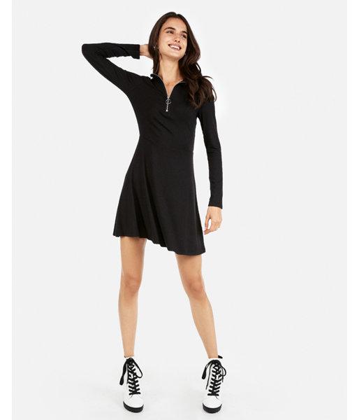 Express Womens Zip Mock Neck Fit And Flare