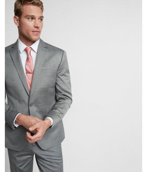 Express Mens Modern Producer Gray Wool Blend Oxford