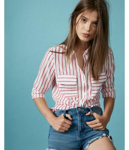 Express Womens Soft Striped Round Hem City Shirt By Express