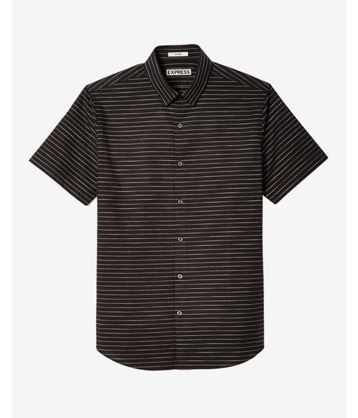Express Fitted Short Sleeve Stripe Button-down Dress