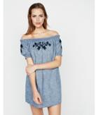 Express Womens Off The Shoulder Embroidered Denim