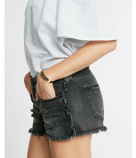 Express Low Rise Frayed Black Denim Cutoff