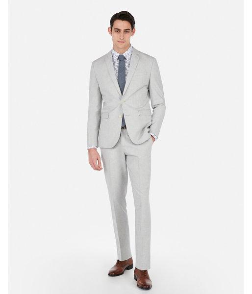Express Mens Express Mens Slim Light Gray Textured Cotton Blend Stretch