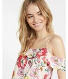 Express Womens Floral Print Cold Shoulder Ruffle Cami
