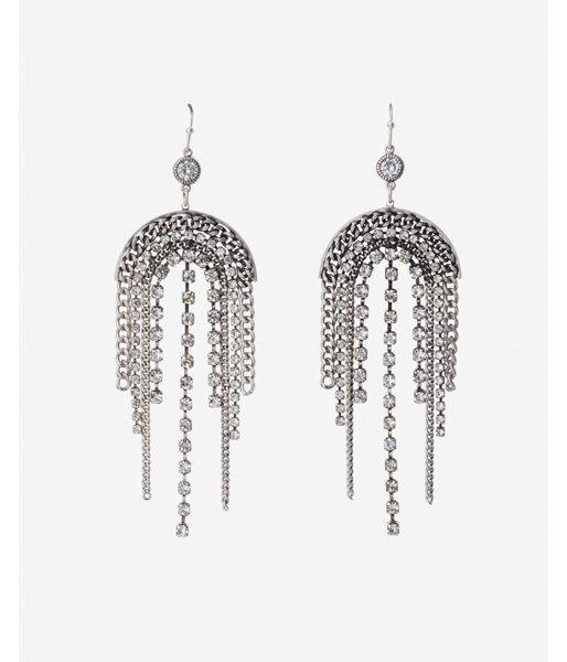 Express Womens Arched Rhinestone Fringe Drop Earrings