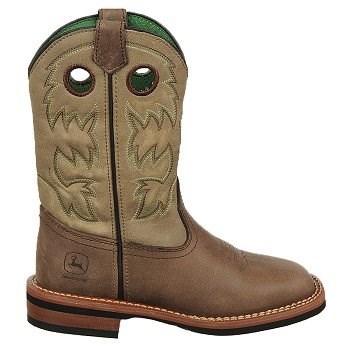 John Deere Kids' Tan Bronco Leather Cowboy Boot Toddler/preschool Shoes 