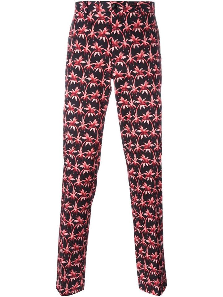 Ps Paul Smith Palm Tree Print Trousers, Men's, Size: 32, Black, Cotton/spandex/elastane
