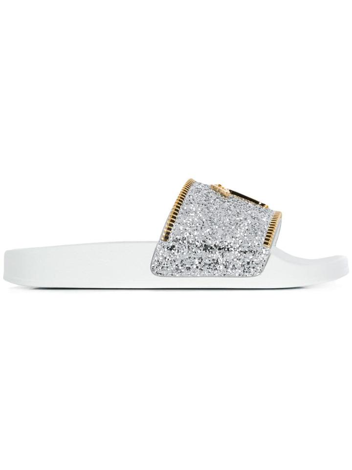 Giuseppe Zanotti Design Halley Glitter Slides - White