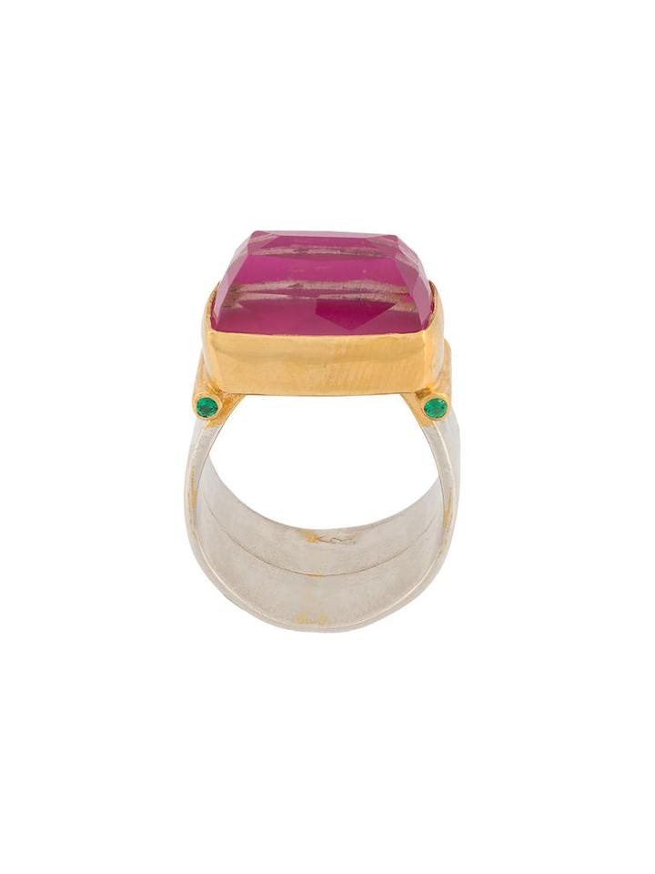 Katerina Makriyianni Rectangular Ruby Ring, Women's, Size: 54, Metallic