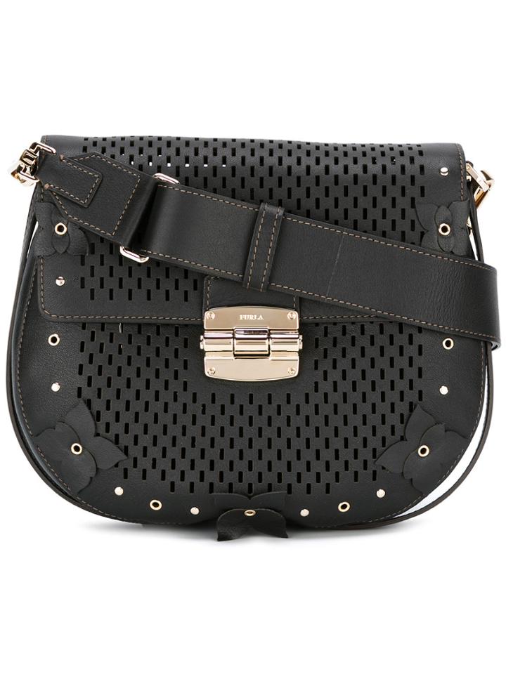 Furla Club Laser-cut Saddle Bag - Black