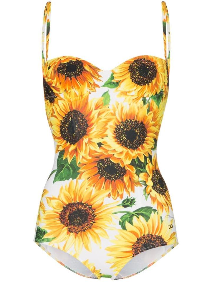 Dolce & Gabbana Sunflower Print One-piece Swimsuit - Yellow
