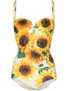 Dolce & Gabbana Sunflower Print One-piece Swimsuit - Yellow