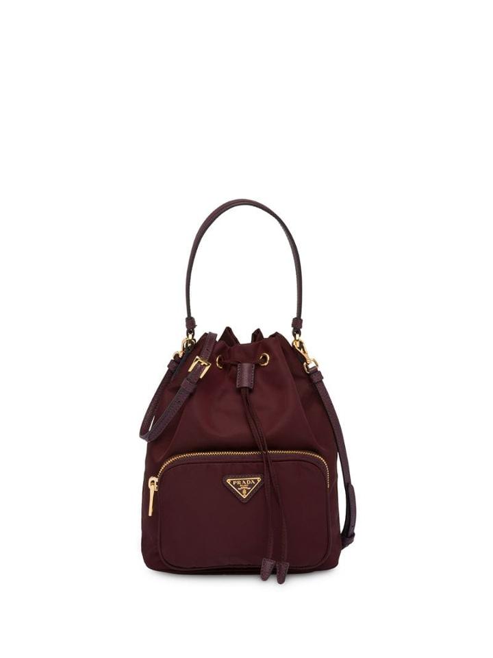 Prada Logo Plaque Bucket Bag - Red