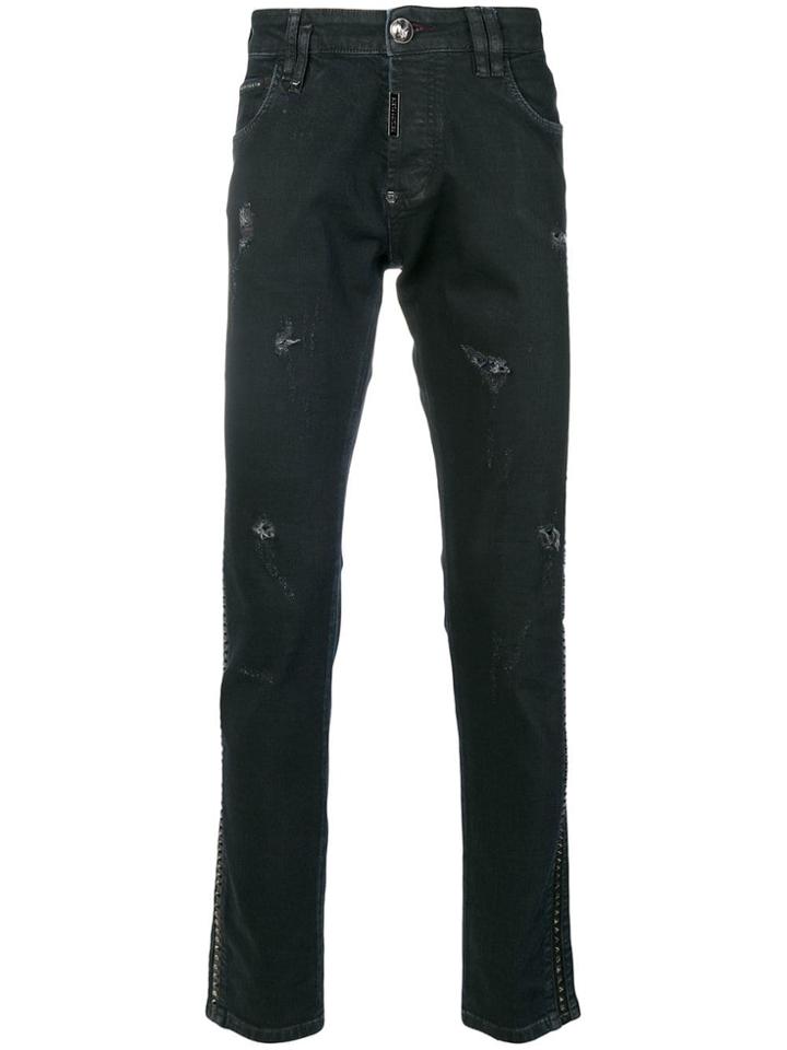 Philipp Plein Distressed Fitted Jeans - Black