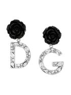 Dolce & Gabbana Rose Logo Drop Earrings - Black