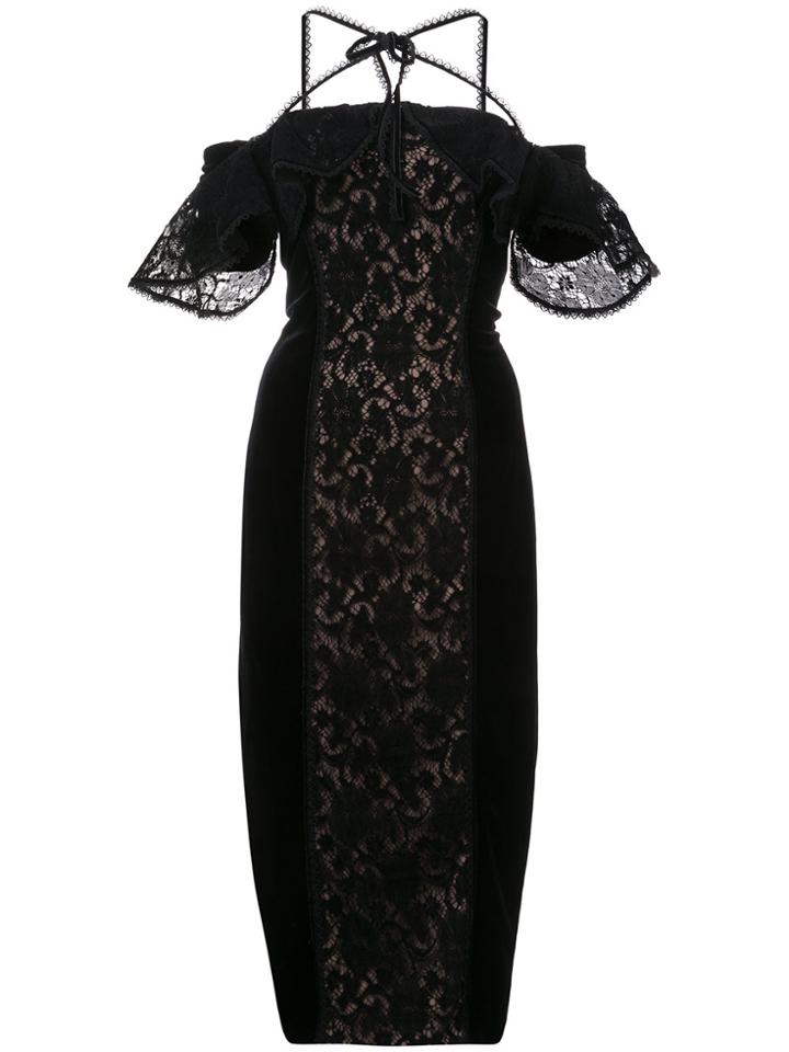 Marchesa Notte Off-the-shoulder Lace Dress - Black