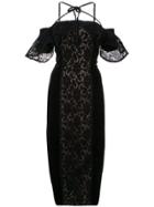Marchesa Notte Off-the-shoulder Lace Dress - Black