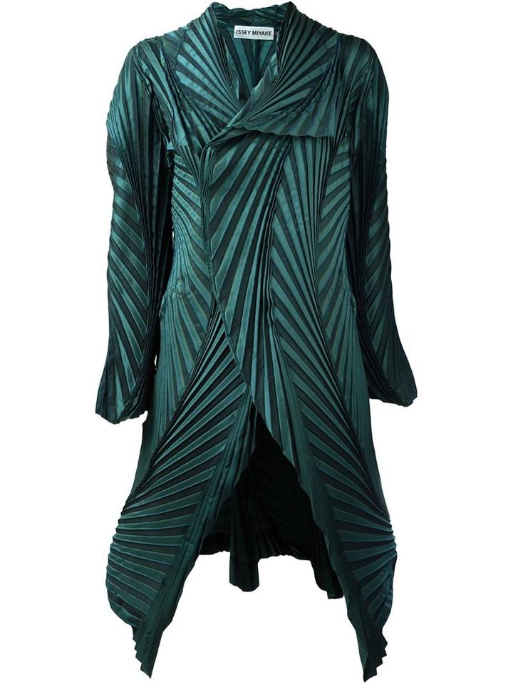 Issey Miyake Pleated Coat, Women's, Size: 2, Green, Polyester/triacetate/polyurethane
