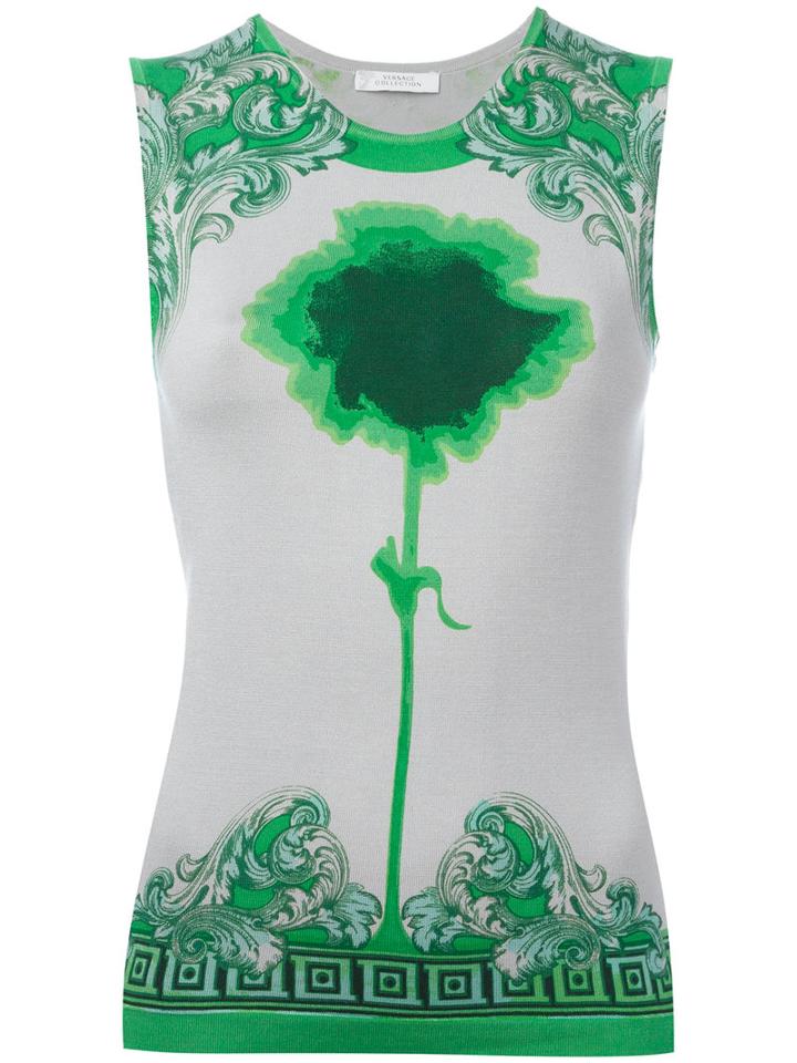 Versace Collection Neon Print Slim-fit Tank, Women's, Size: 46, Green, Silk/spandex/elastane