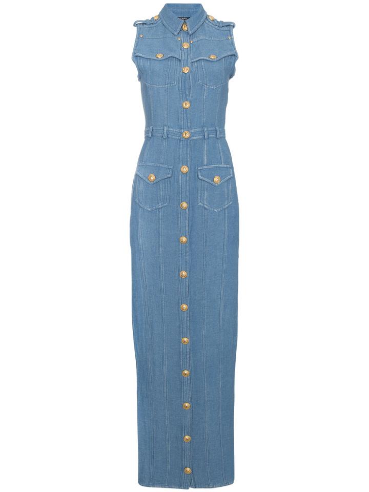 Balmain Sleeveless Denim Maxi Dress - Blue