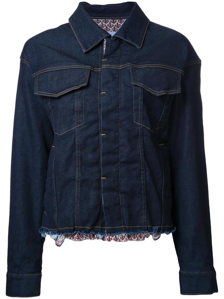 Katharine Hamnett Raw Hem Denim Jacket, Women's, Size: 38, Blue, Cotton/polyester/polyurethane