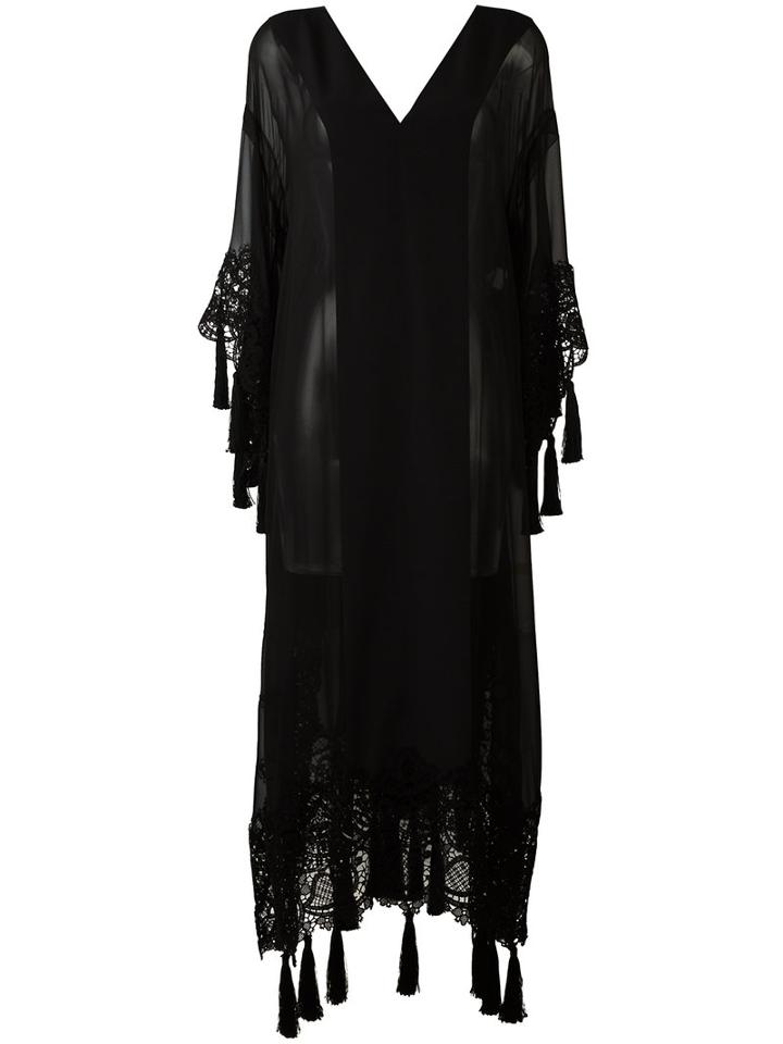 Alberta Ferretti Lace-detail Sheer Coat, Women's, Size: 38, Black, Silk/cotton/polyester
