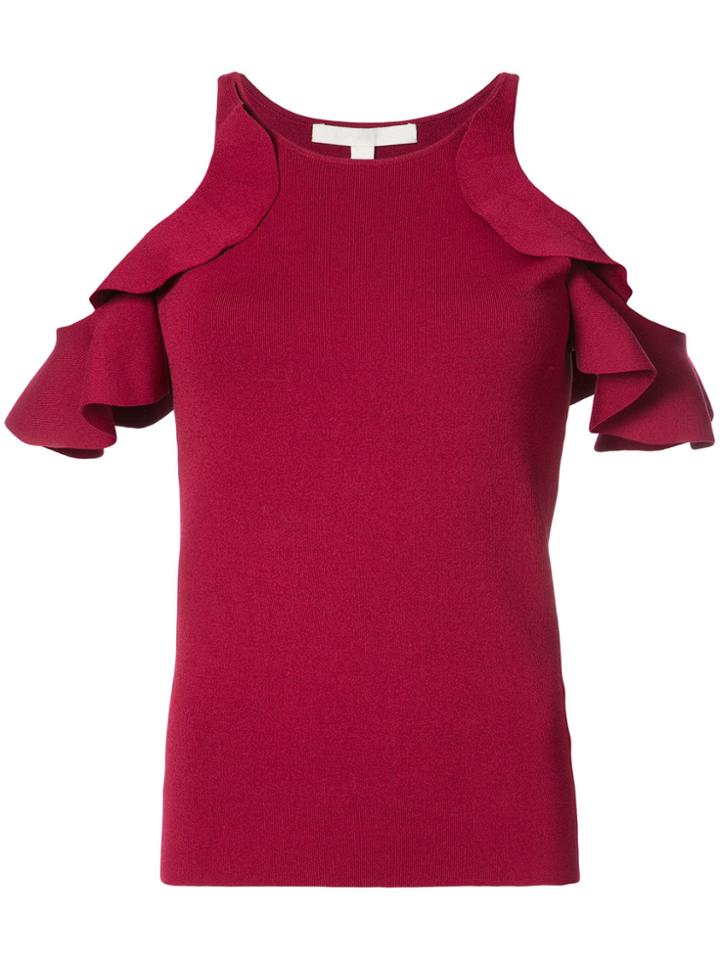 Jonathan Simkhai Cold Shoulder Frilled Blouse - Red