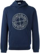 Stone Island Logo Print Hoodie, Men's, Size: Large, Blue, Cotton