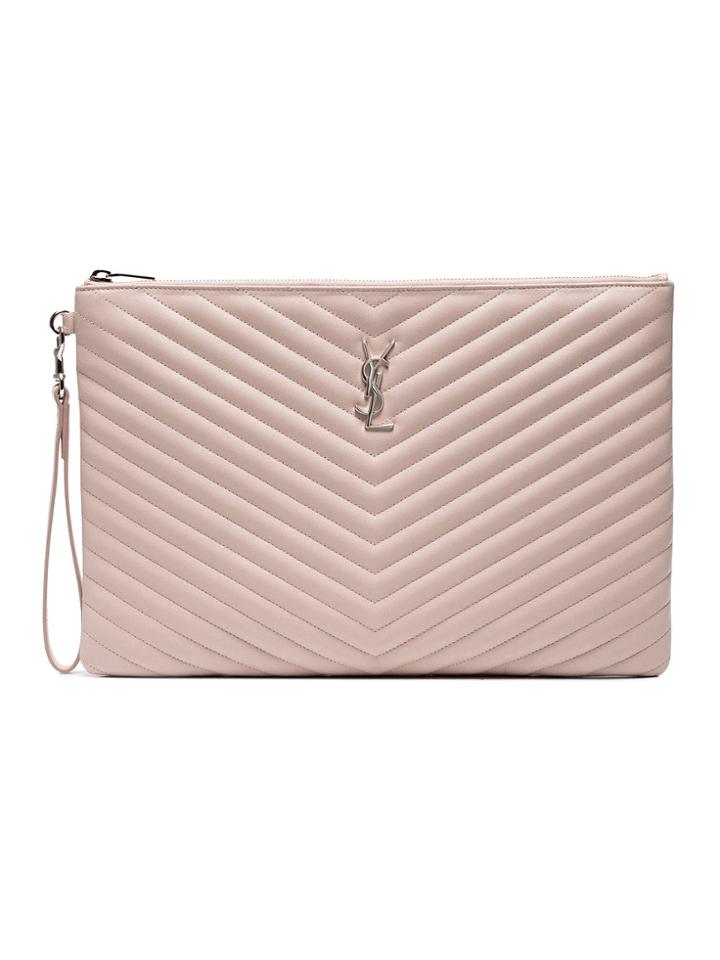 Saint Laurent Large Monogram Pouch - Pink & Purple