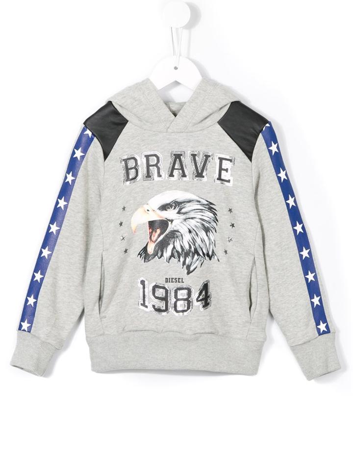 Diesel Kids Eagle Print Hoodie, Boy's, Size: 12 Yrs, Grey