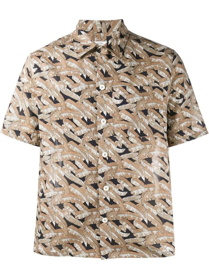 Valentino Palm Print Bowling Shirt, Men's, Size: 41, Cotton