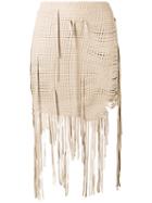 Magda Butrym - Woven Fringe Mini Skirt - Women - Silk/sheep Skin/shearling - 36, Nude/neutrals, Silk/sheep Skin/shearling