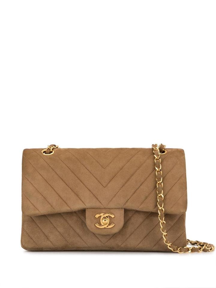 Chanel Pre-owned V Stitch Cc Double Flap Chain Shoulder Bag - Brown