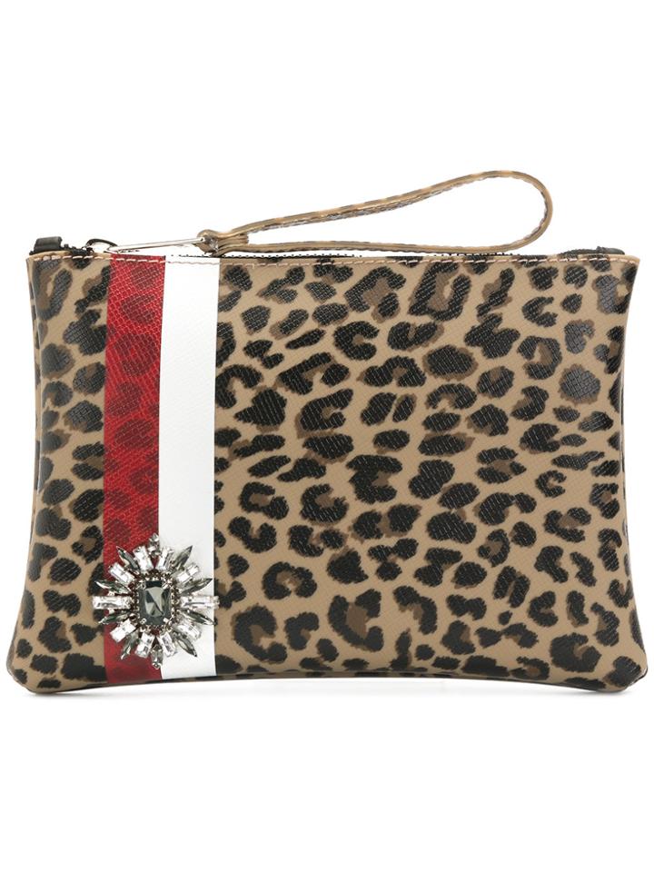 Gum Leopard And Stripe Print Clutch Bag - Multicolour