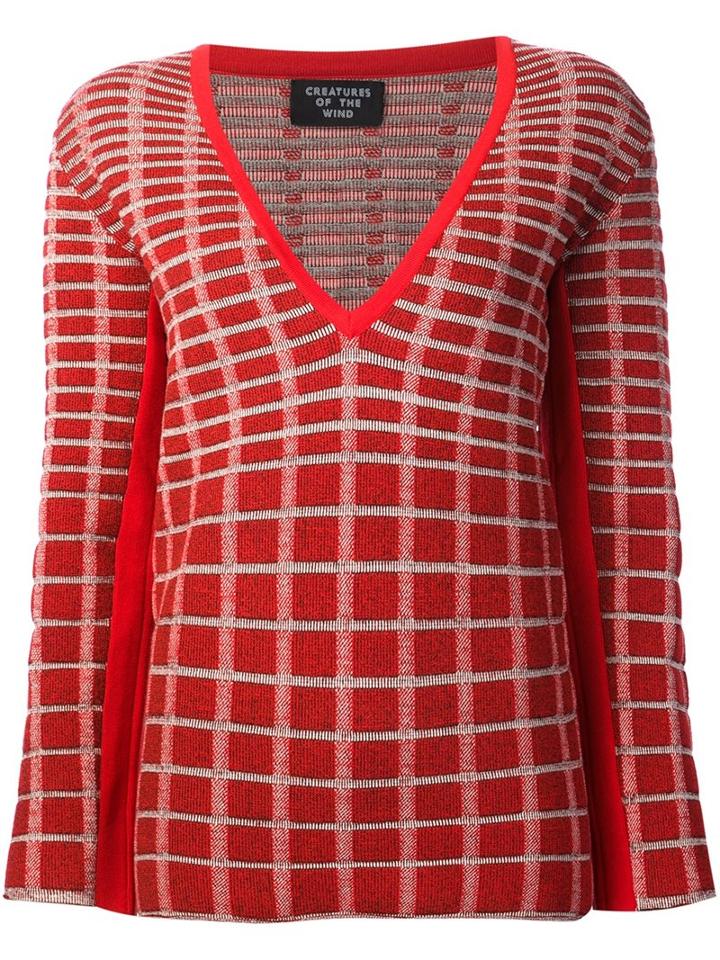Creatures Of The Wind 'kohei' V Neck Jumper, Women's, Size: Medium, Red, Virgin Wool